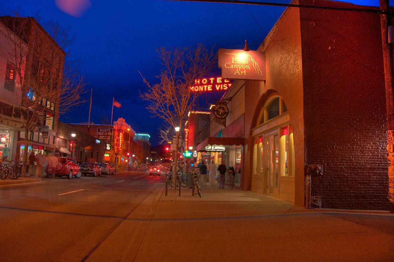 Downtown Flagstaff on historic Route 66 at dusk