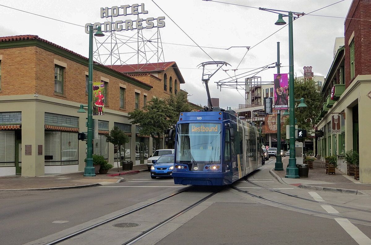 Sun Link streetcar on Congress Street in downtown Tucson